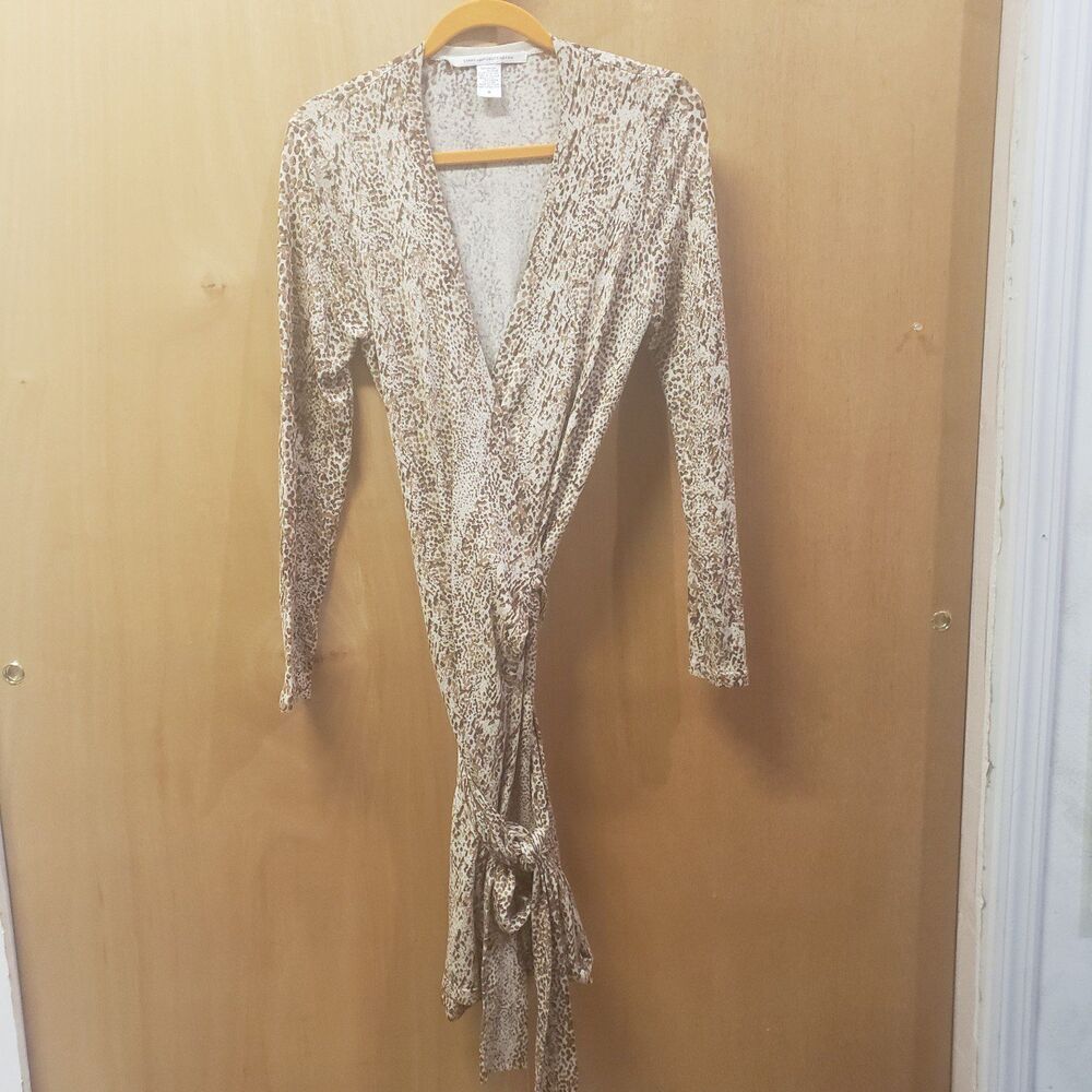 Diane Von Furstenberg Beige and Brown Print Wrap Mini Dress